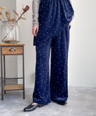 ベロアパイルSQUAREネックトップス　ベロアパイルイージーパンツセット セットアップ対応》ベロアドット刺繍イージーパンツ（4-0310-6