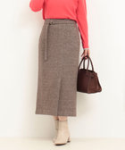 シルクネップヘリンボン柄ベルト付きスカート