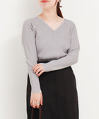 スーパーストレッチ ラメリブVネックプルオーバーニット