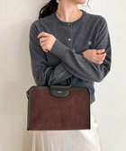 スエード配色ボックスボストンバッグ