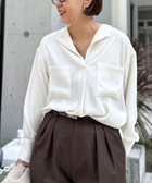 ウォッシャブルバックサテンジョーゼットオープンカラーブラウス