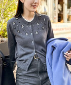 ビジュー付きクルーネックカーディガン