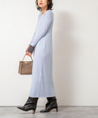 《手洗い可能》ウール混ワイドリブ袖口配色ロングワンピース