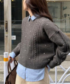 ハート刺繍柄編みニットプルオーバー