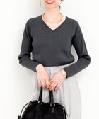 スーパーストレッチ ラメリブVネックプルオーバーニット
