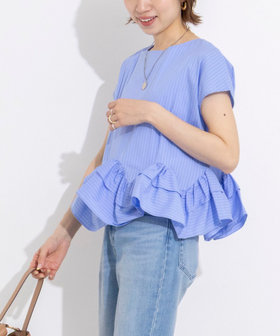 ウオッシャブルペプラムフリル2WAY半袖ブラウス