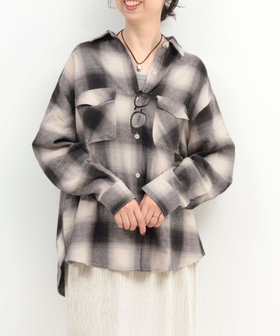 オンブレチェック刺繍ロゴシャツ