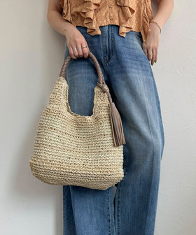 タッセル付きラメペーパーカゴバッグ