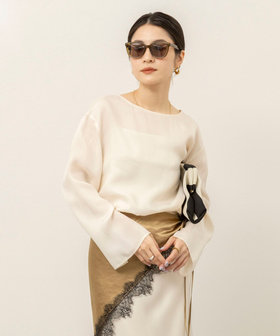 《セットアップ対応》【MAQWEL/マクウェル】ウォッシャブルサテンTブラウス