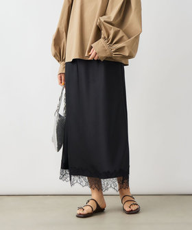 ウォッシャブル裾レースサテンナロースカート