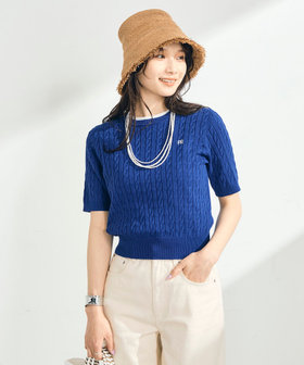 【WEB限定/大人気シリーズ】FR刺しゅうケーブル柄半袖プルオーバーニット