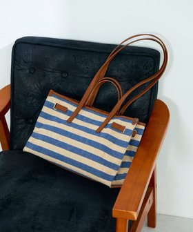 ボーダープリントスクエアトートバッグ