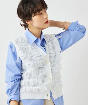 《手洗い可能》チュールフリンジVネックベスト