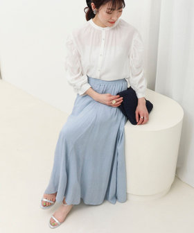 シアーデニムパネルフレアスカート