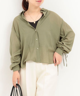 ECOVEROソフトローンギャザー＋リボンスリーブブラウス