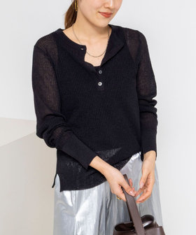 《手洗い可能》ギマポリコットンワッフルヘンリーネックプルオーバー