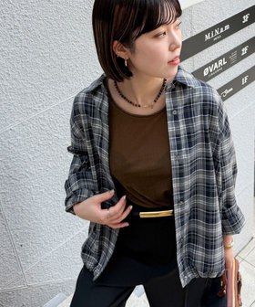 ドロストギャザーチェックシャツ