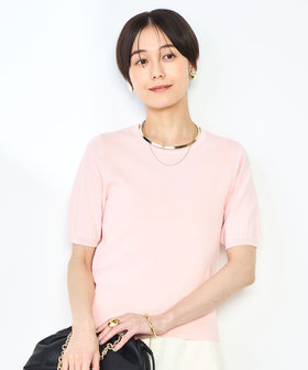 セール】《手洗い可能》ラメ5分袖プルオーバーニット（ニット
