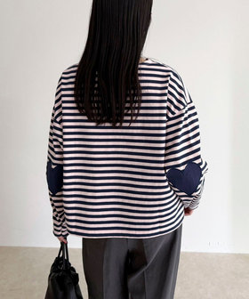 ボーダーハートパッチプルオーバー