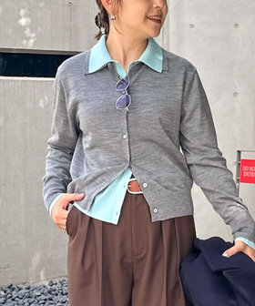 《手洗い可能》16Gマレー襟付きカーディガン