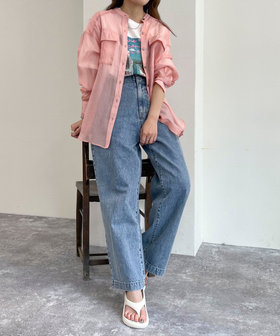pheeny print drape neck シアーシャツ PHEENY/PRINT JERSEY DRAPE NECK(MULTI)