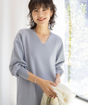 ◇【WEB限定】ウォッシャブルラメ総針Vネックコクーンワンピース（5