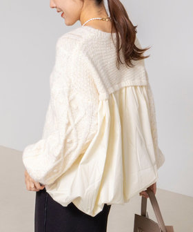 ケーブルニット×ファブリックハイブリットトップス