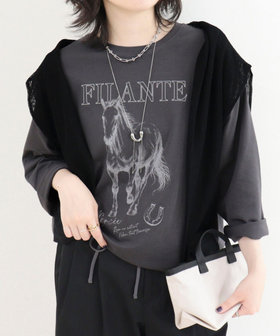 ホースプリント裾ドロストTシャツ