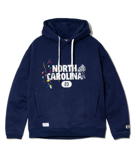 【Duckster/ダックスター】ペンキ飛ばし刺繍×カレッジロゴフーディー