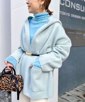 ハーフ丈フーディー リバー風ニットコート