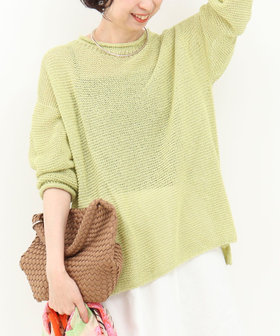 ホールガーメント和紙ガーター プルオーバーニット