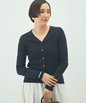 《手洗い可能》リブ斜め柄Vネックカーディガン