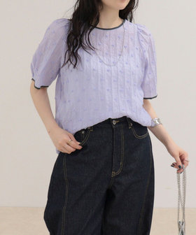 【大人気ブラウスの半袖バージョンが登場！】バック釦配色パイピング半袖ブラウス