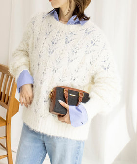 【TORRAZZO DONNA/トラッゾドンナ】透かし編み柄フェザープルオーバー