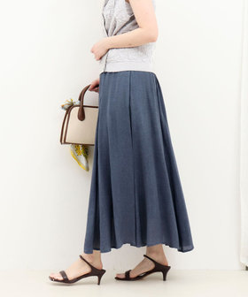 シアーデニムパネルフレアスカート
