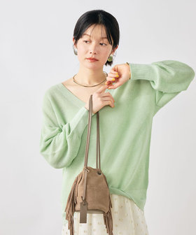 《手洗い可能》ペーパー混深V片畦プルオーバー