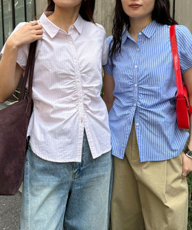 フロントギャザーちび袖ブラウス