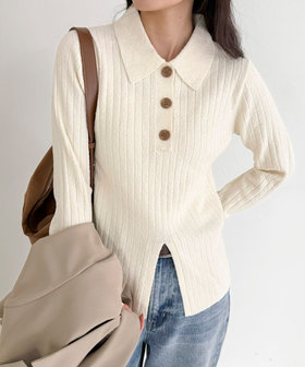 センタースリット衿付きプルオーバー