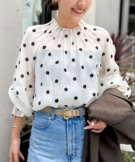 ウォッシャブルピンタックドットプリントブラウス