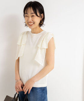 手洗い可能》肩シアーリボンノースリーブプルオーバーニット（5