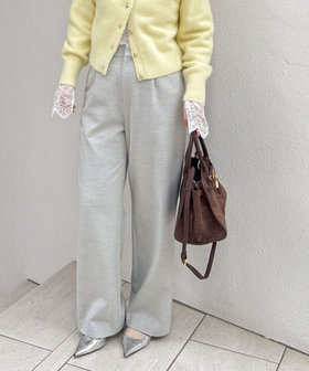 ウォッシャブル両面起毛ヘリンボーン/ストライプセミワイドパンツ