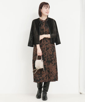 ブラウン フラワープリント ノースリーブ ロングワンピース 会員限定 BLACK FRIDAY対象］ビックフラワープリントワンピース（5