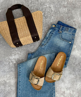 VINILO スエードフリンジバックルスライドサンダル VINILO/ヴィニーロ】スエードフリンジバックルスライドサンダル