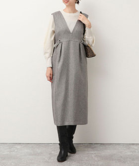 メランジヘリンボンツィードサイドベルトワンピース