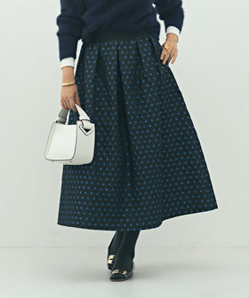 ウォッシャブルドットジャガードタックフレアスカート