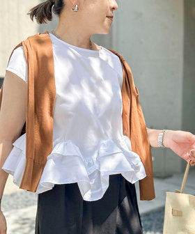 ウォッシャブルペプラムフリル2WAY半袖ブラウス