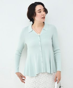 《手洗い可能》リブフレアスキッパーポロ襟カーディガン