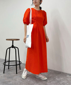 コットンリップルウエストシェイプワンピース