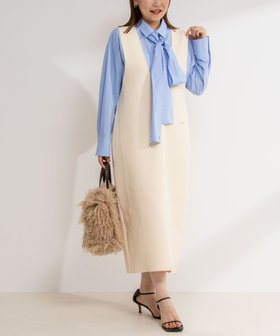 《手洗い可能》Vネックミラノリブジャンパースカート