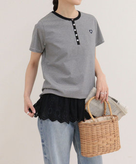 【昨年大人気！待望の再登場】ハートFR刺しゅうヘンリーネックTシャツ